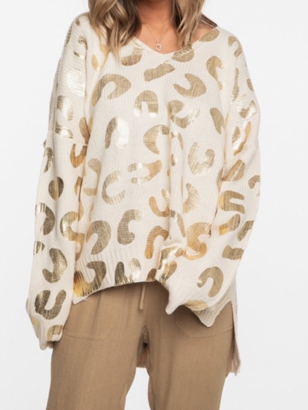 Amoli Gold Leopard Print Sweater